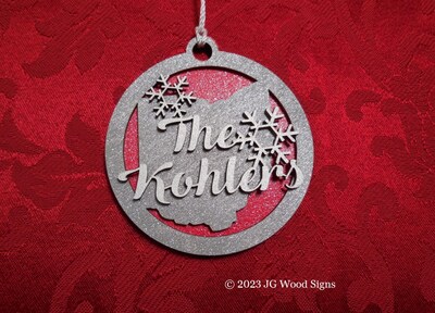 State Outline Name Christmas Ornaments Gift Layered Wood JGWoodSigns Ornament Kohler-B10 - image1